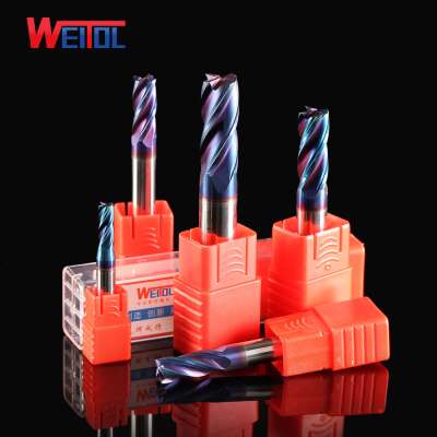 Weitol Carbide Four Flute Flat Bottom End Mill bits for metal and wood carving tools for aluminum HRC65 end mill blue coating