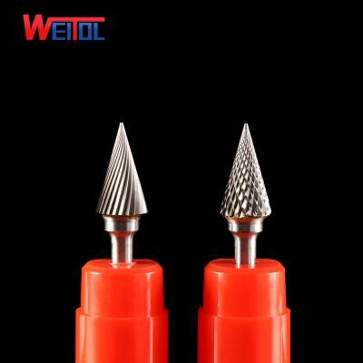 Weitol China M type point top cone carbide rotary burrs Conical grinding head alloy rotary file tungsten steel grinding head