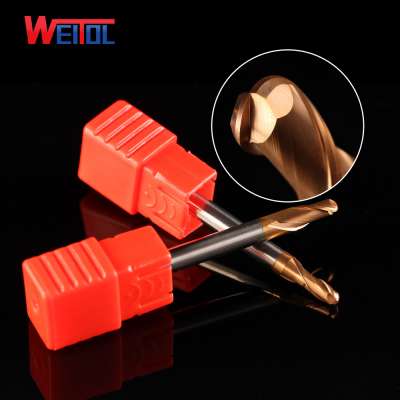 WeiTol end mill for metal Double flute flat bottom HRC 60 end mill Gold Coating metric and inch mills